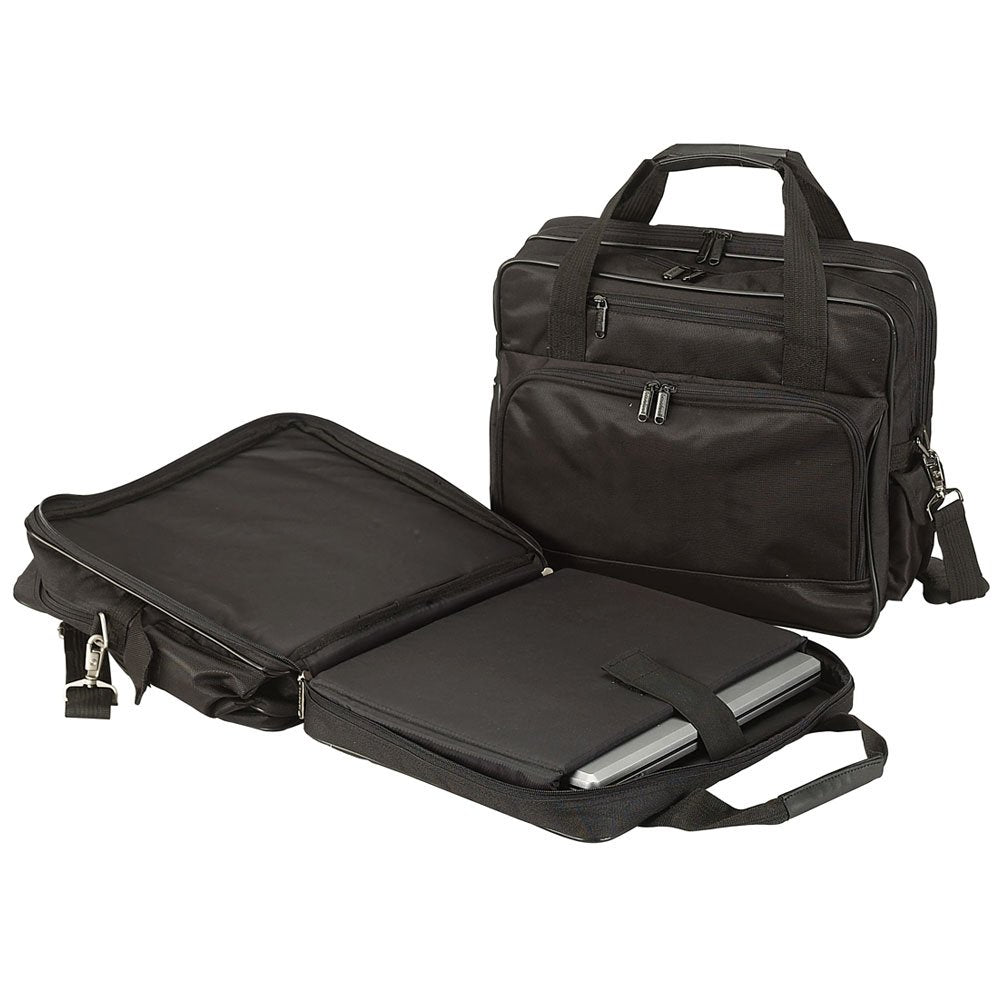 McKlein Elston Black Leather Double Compartment Laptop Case
