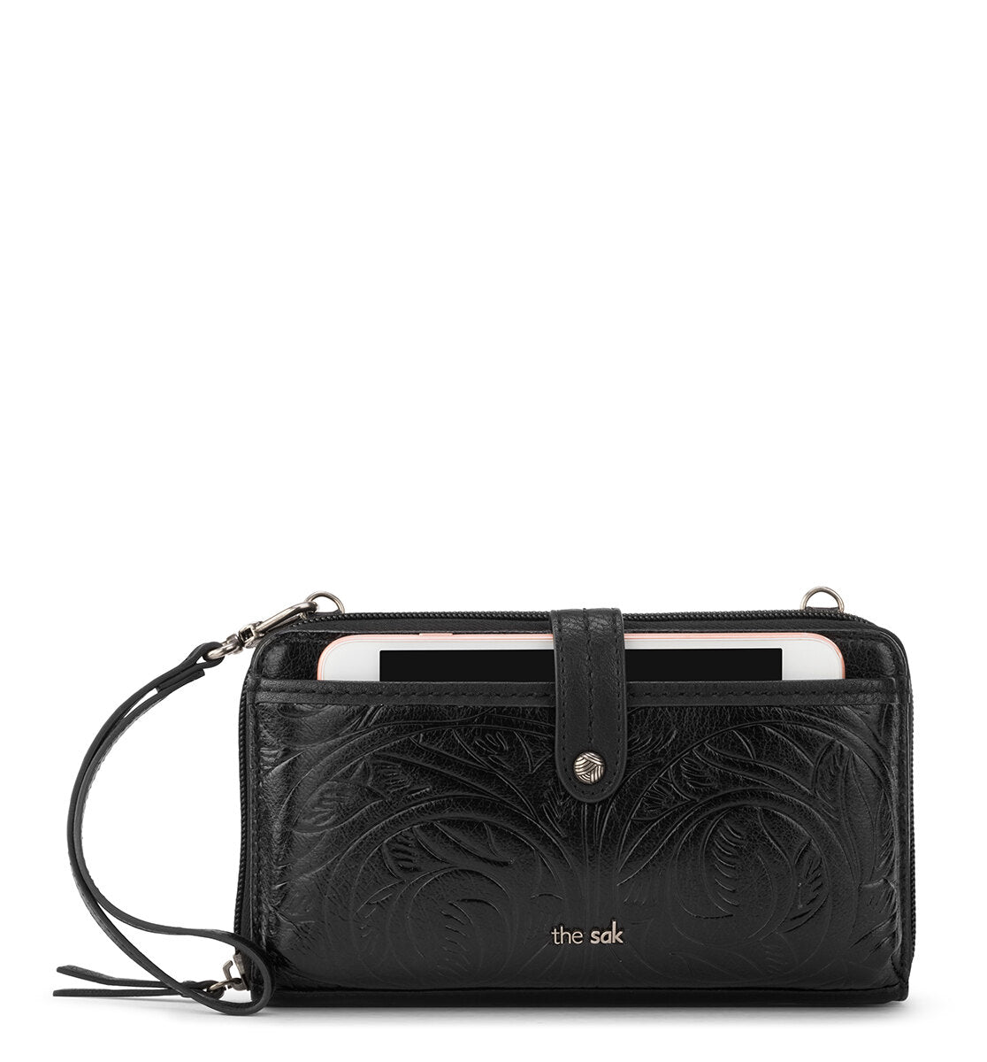 The Sak Silverlake Black Floral Embossed Leather Smartphone Crossbody Bag |  Dillard's